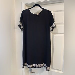 Black Mini Dress with Floral Trim, Size 12